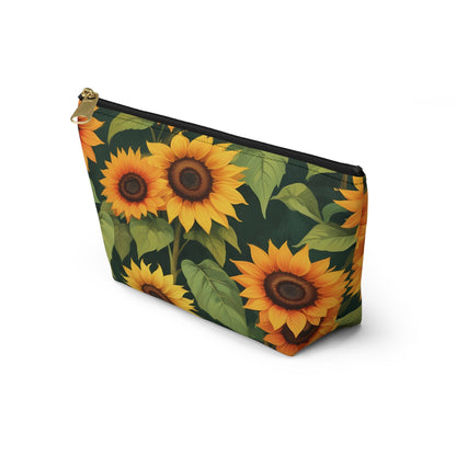 Sunflower Accessory Pouch, Makeup Bag, Floral Print Gift, Botanical Organizer, Zipper Pouch, Gardener's Gift - Victory Thru Vision 