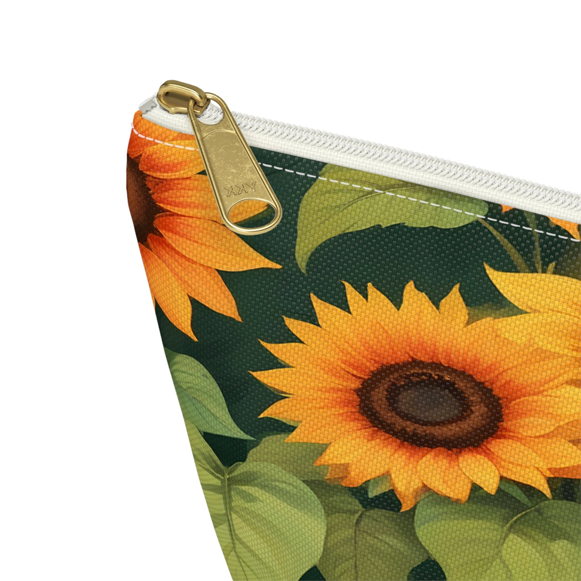 Sunflower Accessory Pouch, Makeup Bag, Floral Print Gift, Botanical Organizer, Zipper Pouch, Gardener's Gift - Victory Thru Vision 