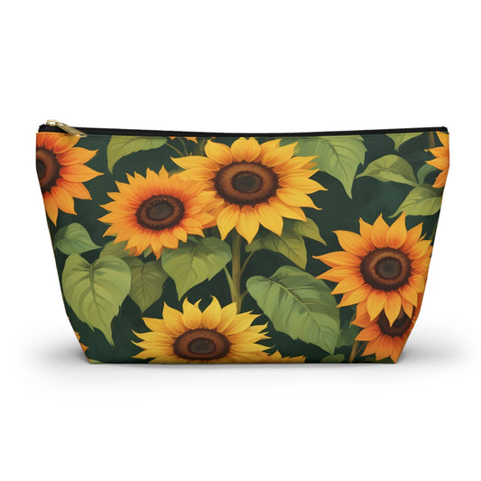 Sunflower Accessory Pouch, Makeup Bag, Floral Print Gift, Botanical Organizer, Zipper Pouch, Gardener's Gift - Victory Thru Vision 