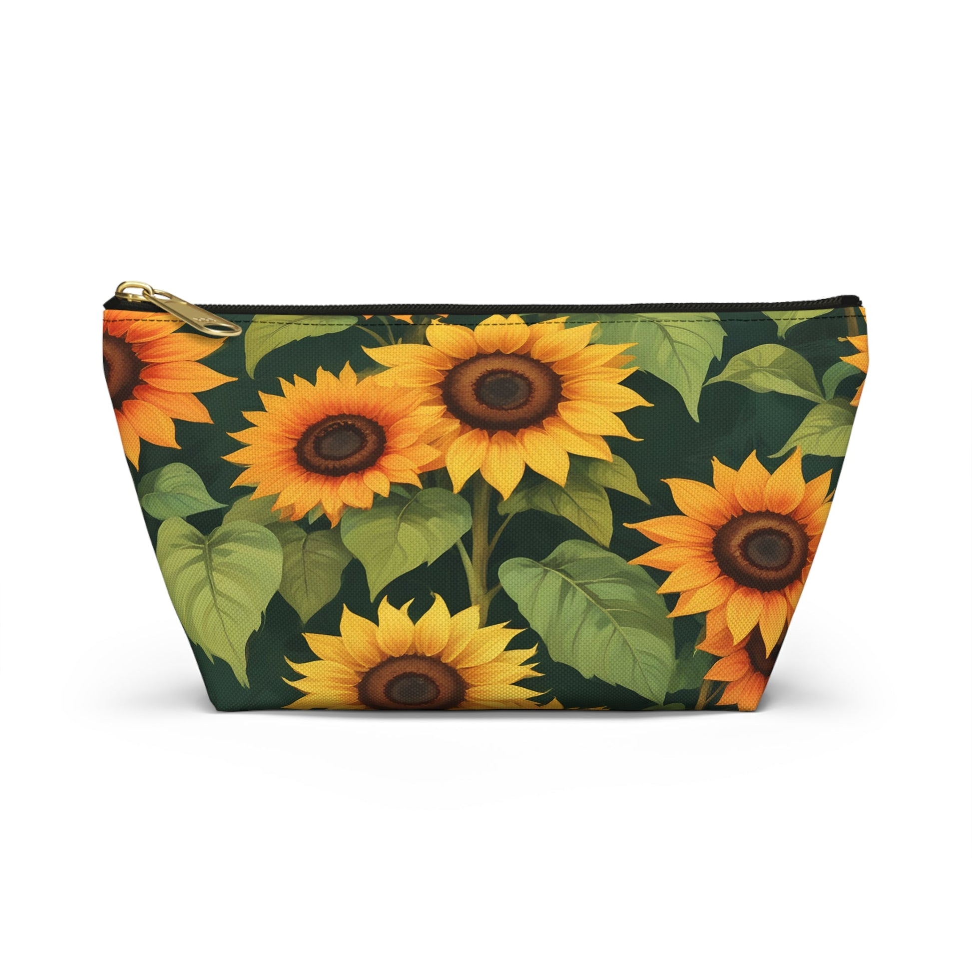 Sunflower Accessory Pouch, Makeup Bag, Floral Print Gift, Botanical Organizer, Zipper Pouch, Gardener's Gift - Victory Thru Vision 