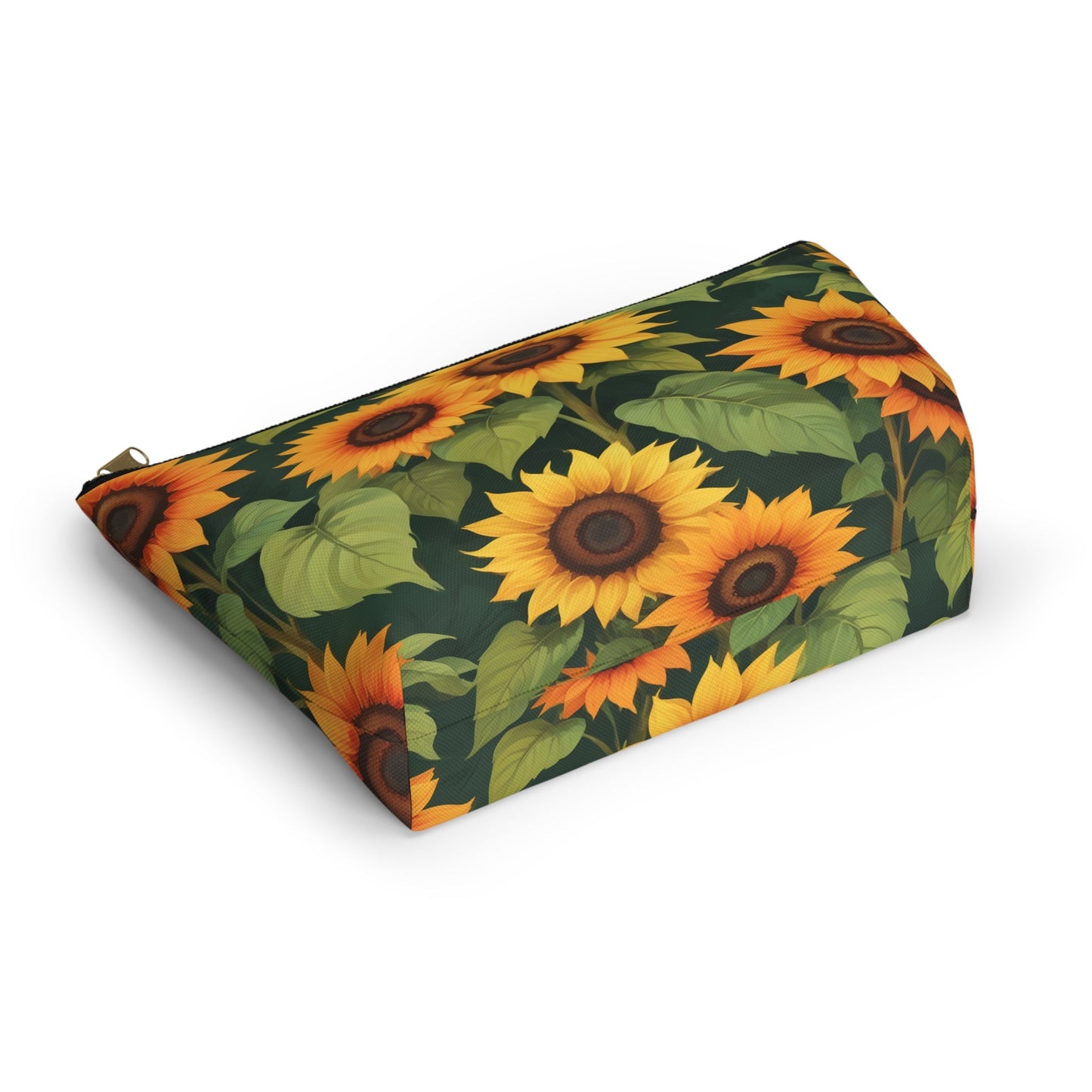 Sunflower Accessory Pouch, Makeup Bag, Floral Print Gift, Botanical Organizer, Zipper Pouch, Gardener's Gift - Victory Thru Vision 