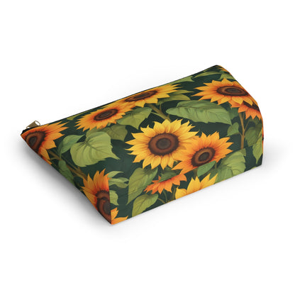 Sunflower Accessory Pouch, Makeup Bag, Floral Print Gift, Botanical Organizer, Zipper Pouch, Gardener's Gift - Victory Thru Vision 
