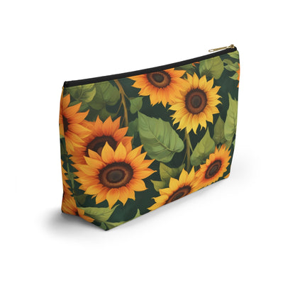 Sunflower Accessory Pouch, Makeup Bag, Floral Print Gift, Botanical Organizer, Zipper Pouch, Gardener's Gift - Victory Thru Vision 