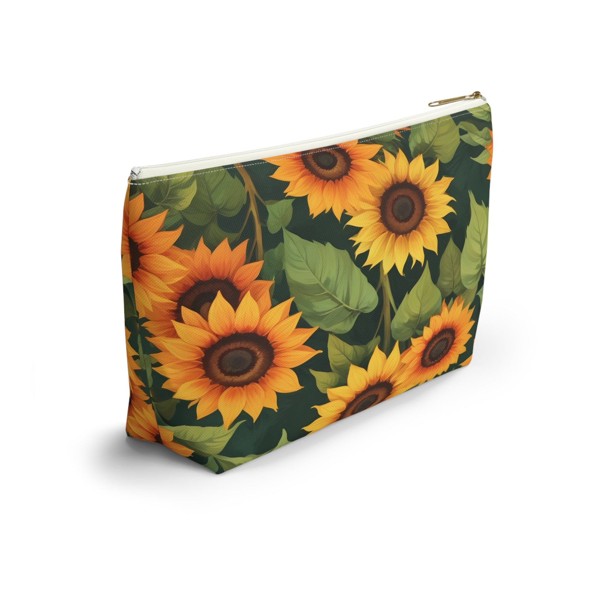 Sunflower Accessory Pouch, Makeup Bag, Floral Print Gift, Botanical Organizer, Zipper Pouch, Gardener's Gift - Victory Thru Vision 