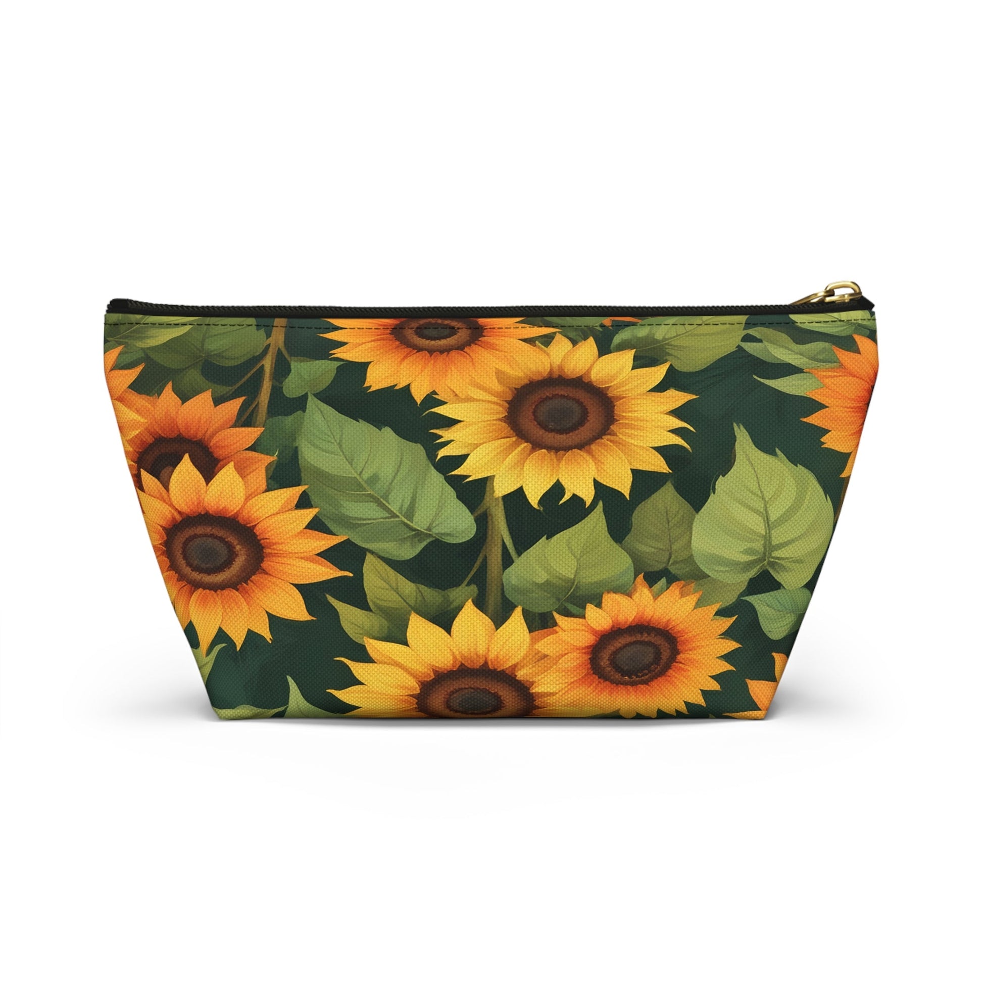 Sunflower Accessory Pouch, Makeup Bag, Floral Print Gift, Botanical Organizer, Zipper Pouch, Gardener's Gift - Victory Thru Vision 