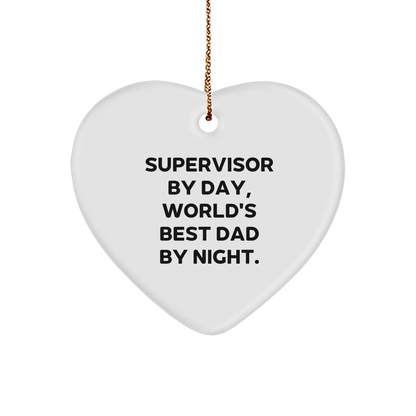 Supervisor Gifts from Friends - Funny Heart Ornament for Men - 'Supervisor By Day, World's Best Dad By Night' - Christmas Unique Gifts - Victory Thru Vision 