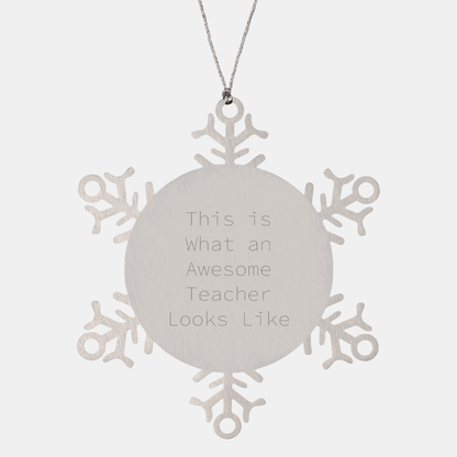Teacher Gifts from Friends - Inspirational Snowflake Ornament, 'This Is What An Awesome Teacher Looks Like', Christmas Unique Gifts for Her - Victory Thru Vision 