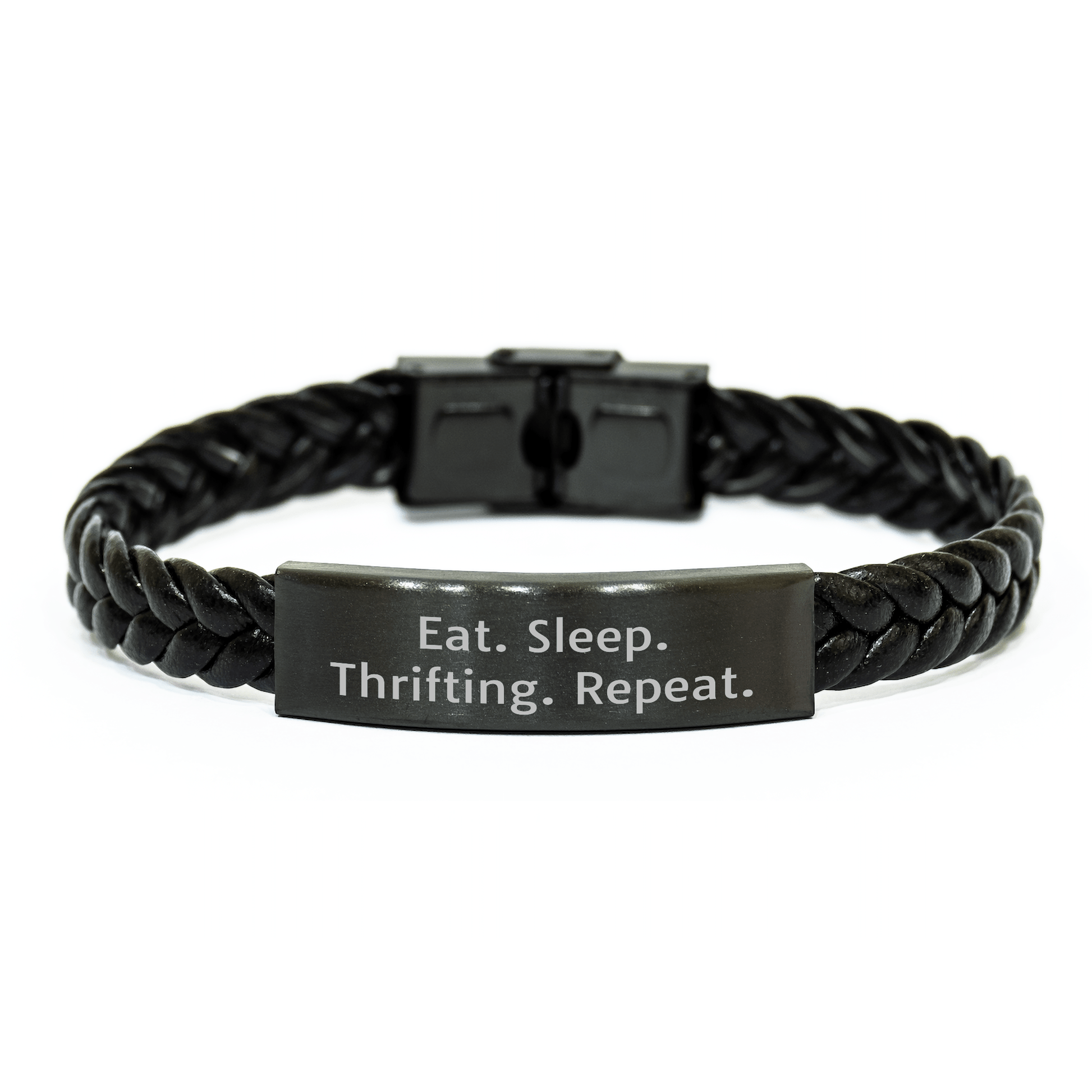 Thrifting Fun Gifts for Men and Women - Interlaced Leather Bracelet Eat. Sleep. Thrifting. Repeat. - Unique Graduation Accessories from Friends or Family - Victory Thru Vision 