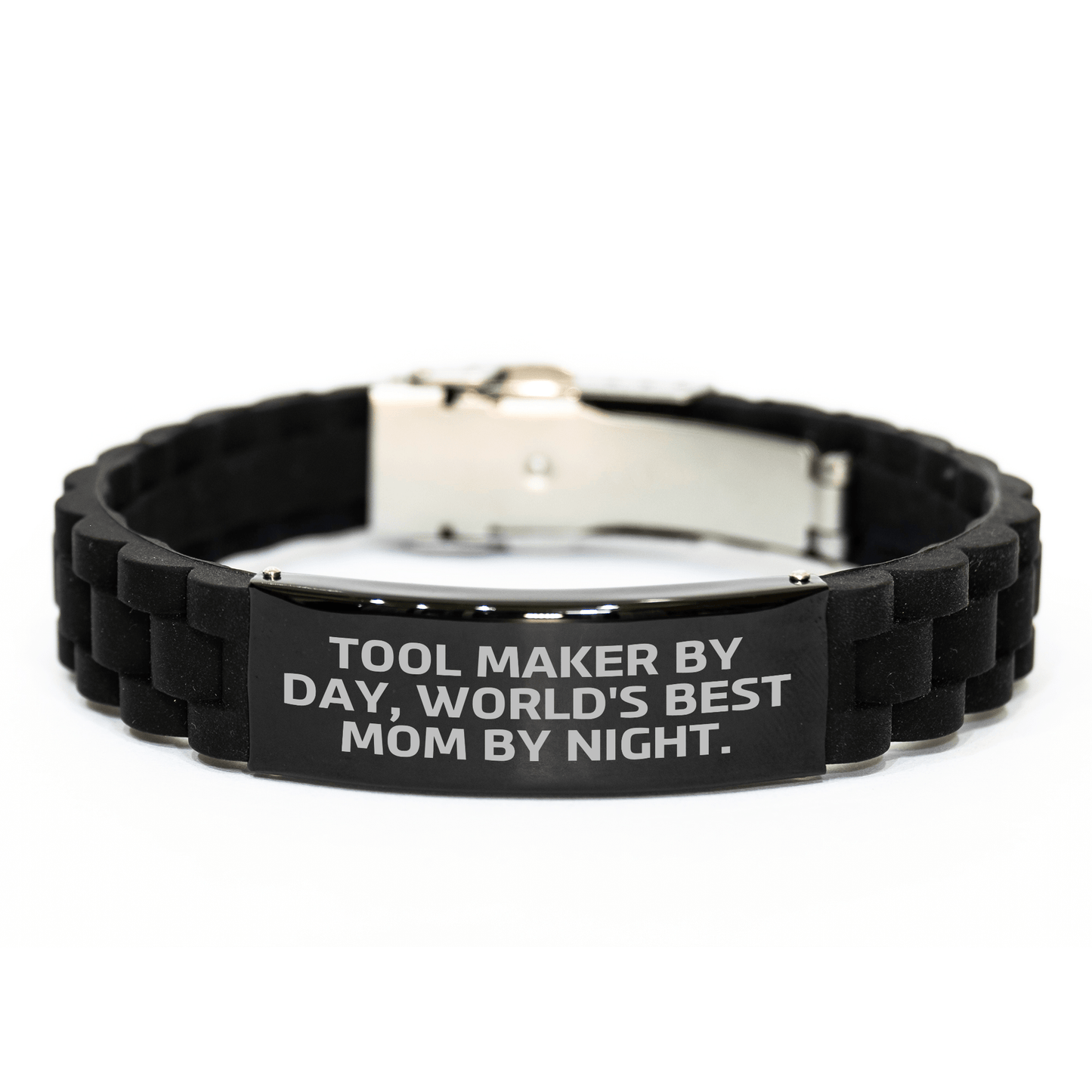 Tool Maker Gifts from Mom - Funny Quote Glide lock Clasp Bracelet for Tool Maker By Day, World's Best Mom By Night, Father's Day Unique Gifts - Victory Thru Vision 