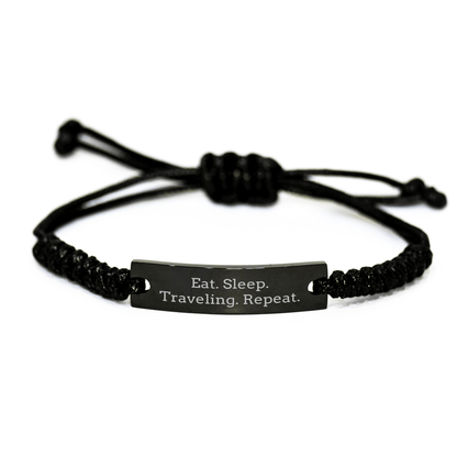 Traveling Enthusiast's Gift, Eat. Sleep. Traveling. Repeat., Adjustable Rope Bracelet for Men, Women, Friends, Coworkers, Family, Graduation Unique Gifts from Friends, Coworkers, Family - Victory Thru Vision 
