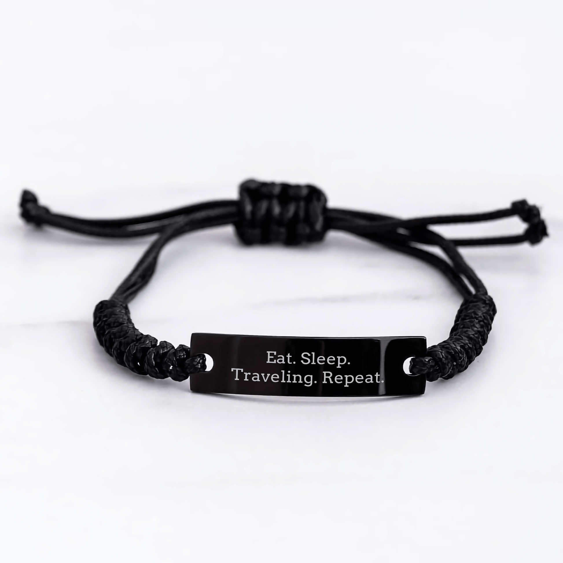 Traveling Enthusiast's Gift, Eat. Sleep. Traveling. Repeat., Adjustable Rope Bracelet for Men, Women, Friends, Coworkers, Family, Graduation Unique Gifts from Friends, Coworkers, Family - Victory Thru Vision 