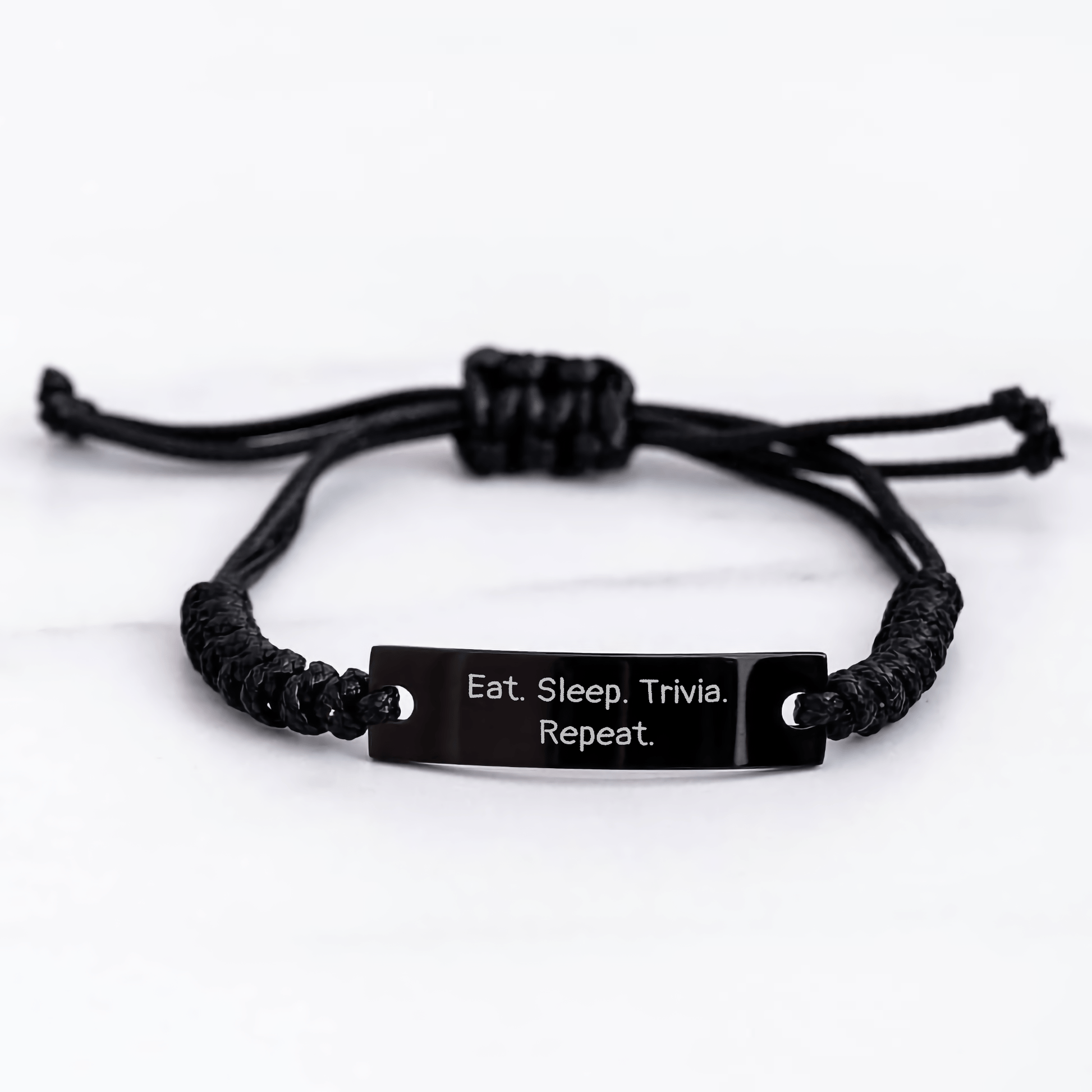 Trivia Enthusiasts' Gift, Eat. Sleep. Trivia. Repeat. Rope Bracelet for Trivia Buffs, Gifts from Friends, Graduation Unique Gifts for Trivia Lovers - Victory Thru Vision 