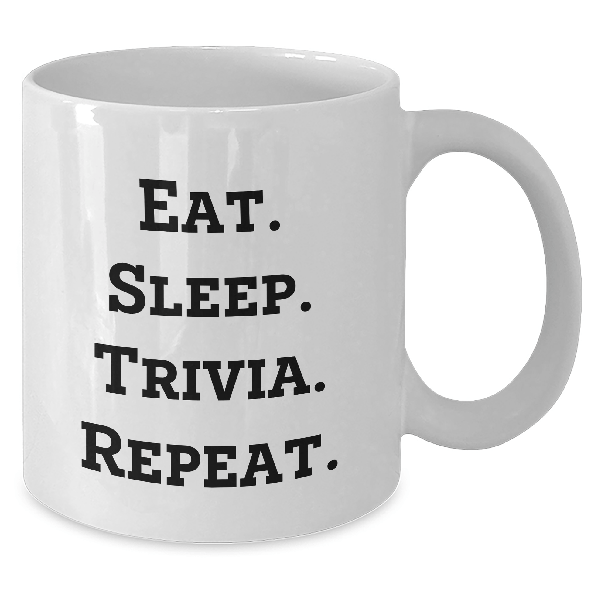 Trivia Lovers Gifts from Friends, White Coffee Mug for Trivia Enthusiasts, Eat. Sleep. Trivia. Repeat. Fun Graduation Unique Gifts - Victory Thru Vision 
