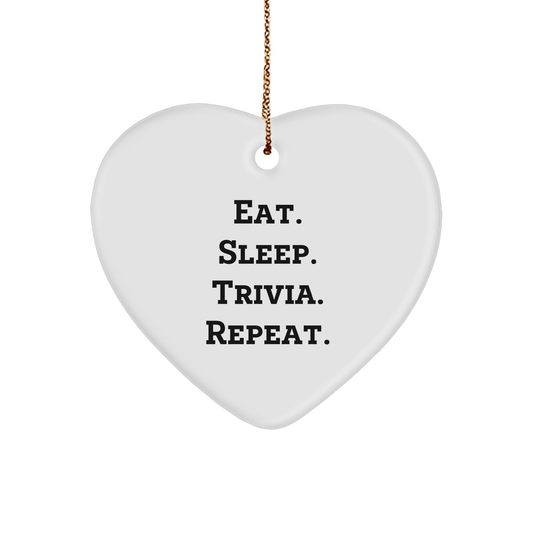 Trivia Lovers' Heart Ornament, Funny Quote, Eat Sleep Trivia Repeat, Christmas Unique Gifts for Friends, Gifts from Family, Heartfelt Trivia Gifts, Unique Trivia Ornament for Home Decor - Victory Thru Vision 