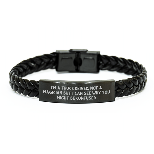 Truck Driver Gifts from Friends, Graduation Unique Interlaced Leather Bracelets, 'I'm A Truck Driver. Not A Magician But I Can See Why You Might Be Confused.' Funny Truck Driver Accessories - Victory Thru Vision