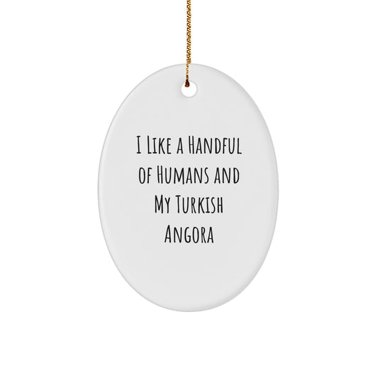 Turkish Angora Cat Lovers Gifts from Friends - Oval Ornament with Funny Quote, White, 3.25" Tall, Christmas Unique Gifts for Men, Women, Coworkers, Family - Victory Thru Vision