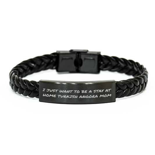 Turkish Angora Cat Mom's Gift, Funny Quote Interlaced Leather Bracelet, 7.87 inches, Father's Day Unique Gifts from Family, for Turkish Angora Cat Lover Men, Women, or Friends - Victory Thru Vision