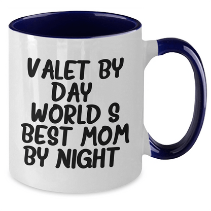 Valet By Day, World's Best Mom By Night - Funny Two Tone Coffee Mugs for Father's Day Unique Gifts from Mom to Daddy, Gifts for Valet - Victory Thru Vision