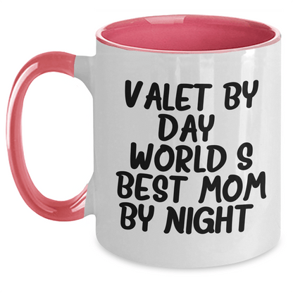 Valet By Day, World's Best Mom By Night - Funny Two Tone Coffee Mugs for Father's Day Unique Gifts from Mom to Daddy, Gifts for Valet - Victory Thru Vision