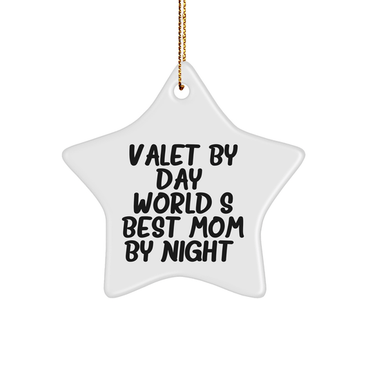 Valet Gifts for Women - Star Ornament by Day, World's Best Mom by Night, Funny Quote Christmas Decor - Victory Thru Vision 