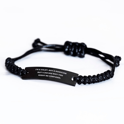 Valet Rope Bracelet, Funny Quote, Adjustable Black Stainless Steel, Gifts from Friends to Valet, Graduation Unique Gifts - Victory Thru Vision