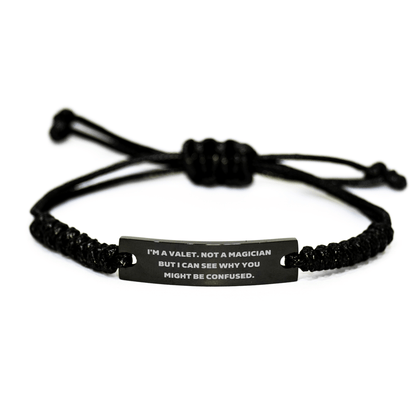 Valet Rope Bracelet, Funny Quote, Adjustable Black Stainless Steel, Gifts from Friends to Valet, Graduation Unique Gifts - Victory Thru Vision