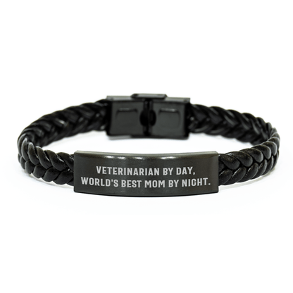 Veterinarian Gifts - Funny Quote Interlaced Leather Bracelet, Gifts from Family to World's Best Mom By Night, Father's Day Unique Gifts - Victory Thru Vision