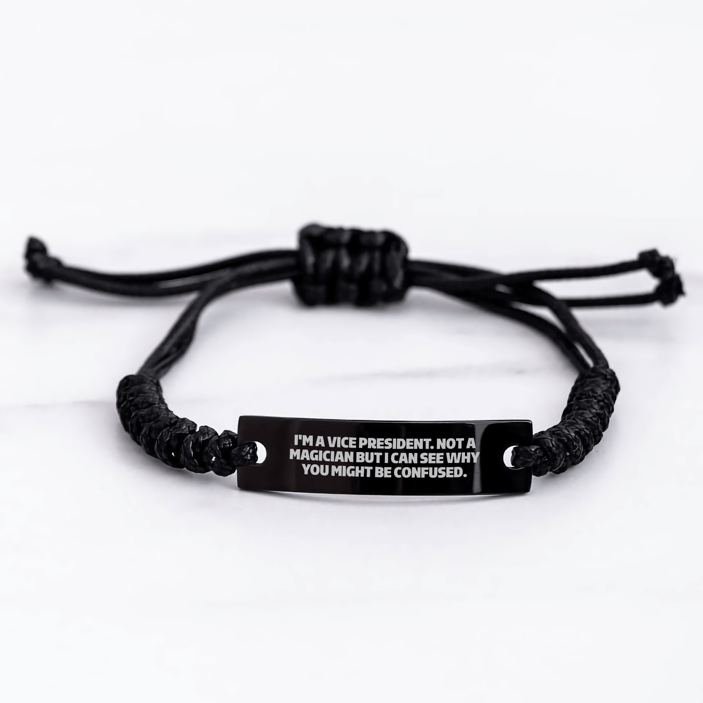 Vice President Gifts, Funny Quote Rope Bracelet for Men, Adjustable Black Stainless Steel, Graduation Unique Gifts from Friends, Coworkers, Family - Victory Thru Vision