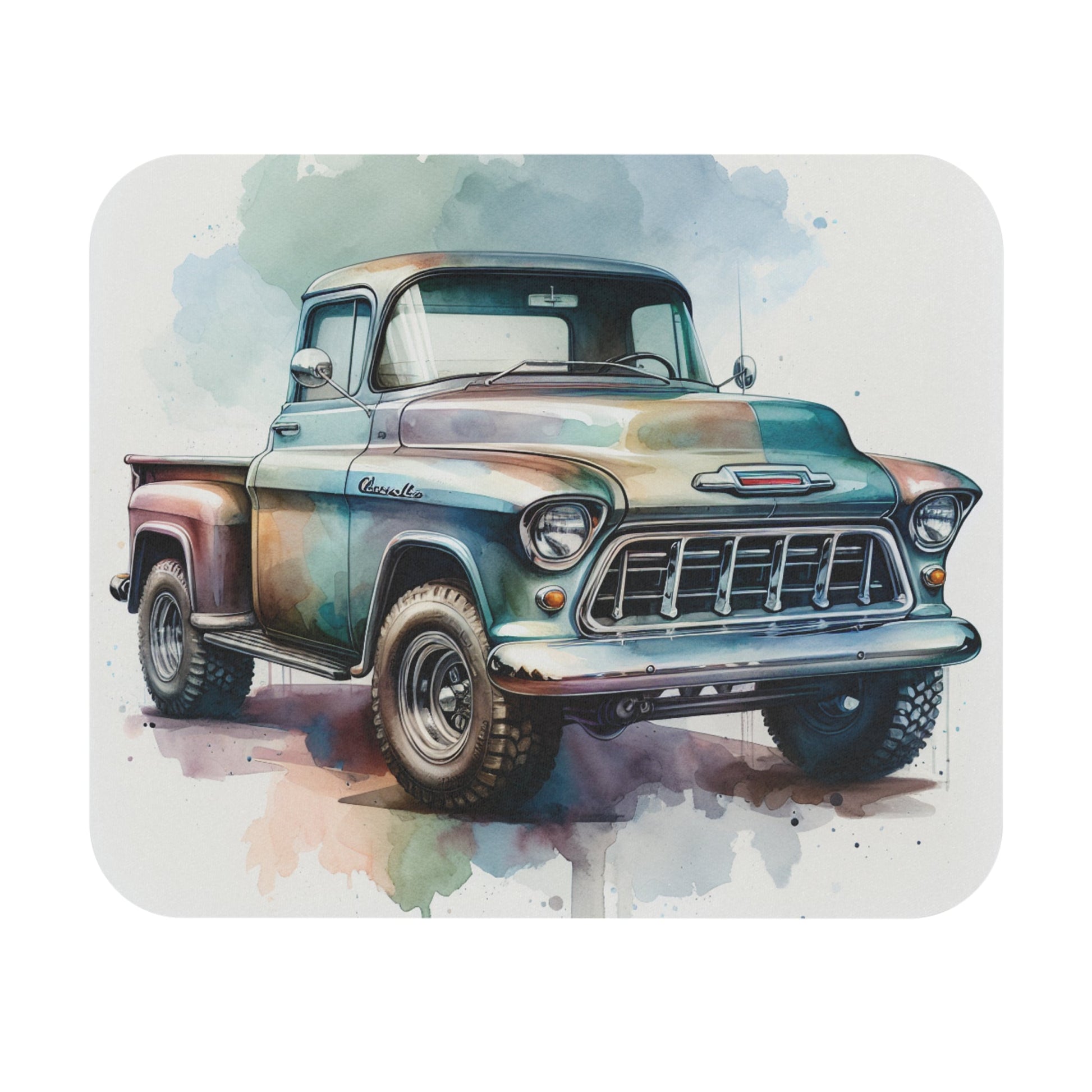 Vintage 1955 Chevy truck mouse pad with watercolor rustic design, car lover desk accessory