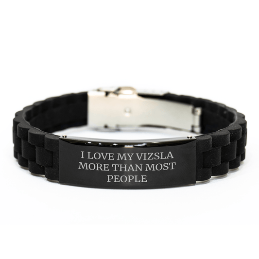Vizsla Dog Lovers' Funny Gift Ideas, I Love My Vizsla More Than Most People, Glide lock Clasp Black Stainless Steel Adjustable Bracelet, Gifts from Family for Father's Day - Victory Thru Vision