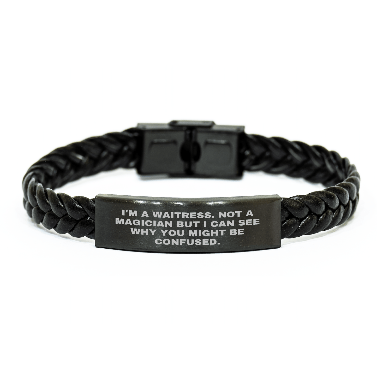 Waitress Gifts from Friends, Funny Quote Interlaced Leather Bracelet for Waitress Graduation Unique Gifts - Victory Thru Vision