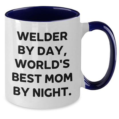 Welder Gifts by Day, World's Best Mom by Night Two Tone Coffee Mug, Funny Fathers Day Gift - Victory Thru Vision 