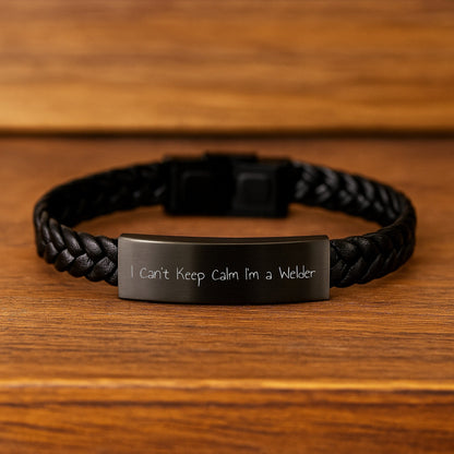 Welder Gifts, Inspirational Quote, Interlaced Leather Bracelet, Gifts from Men to Welder, Unique Graduation Presents - Victory Thru Vision