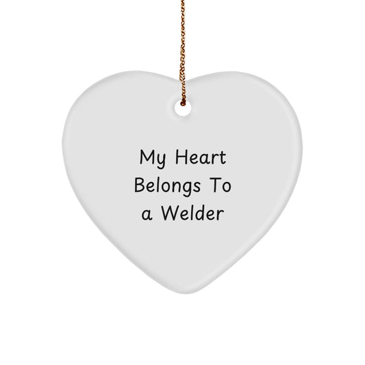 Welder Heart Ornament, 'My Heart Belongs To A Welder', Durable MDF, 2.75'' Tall, Gifts from Family to Welder, Unique Christmas Unique Gift - Victory Thru Vision