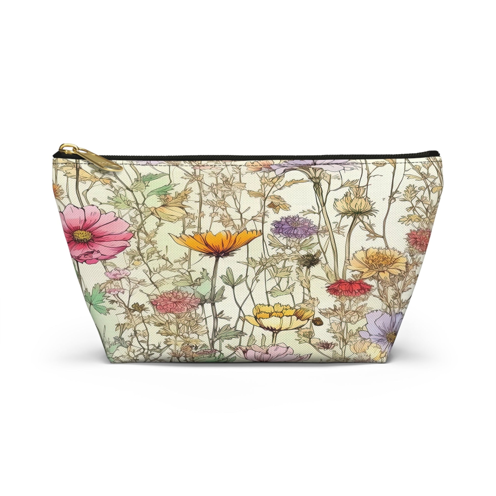 Wildflowers Accessory Bag, Floral Travel Organizer, Makeup Case, Botanical Gift, Zipper Bag, Boho Cosmetics Pouch - Victory Thru Vision 