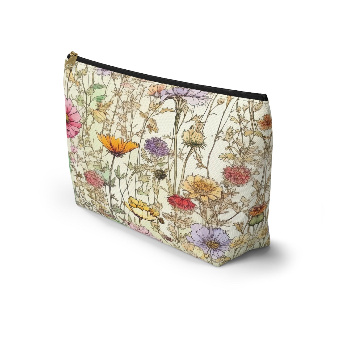 Wildflowers Accessory Bag, Floral Travel Organizer, Makeup Case, Botanical Gift, Zipper Bag, Boho Cosmetics Pouch - Victory Thru Vision 