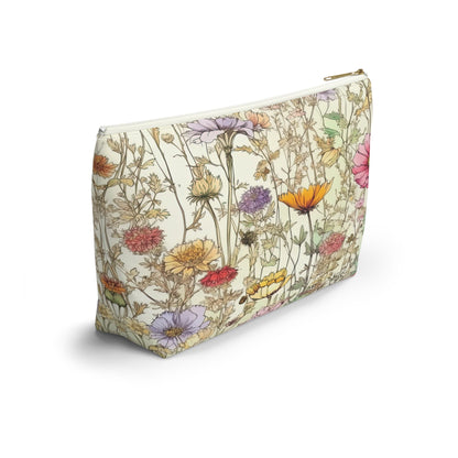 Wildflowers Accessory Bag, Floral Travel Organizer, Makeup Case, Botanical Gift, Zipper Bag, Boho Cosmetics Pouch - Victory Thru Vision 