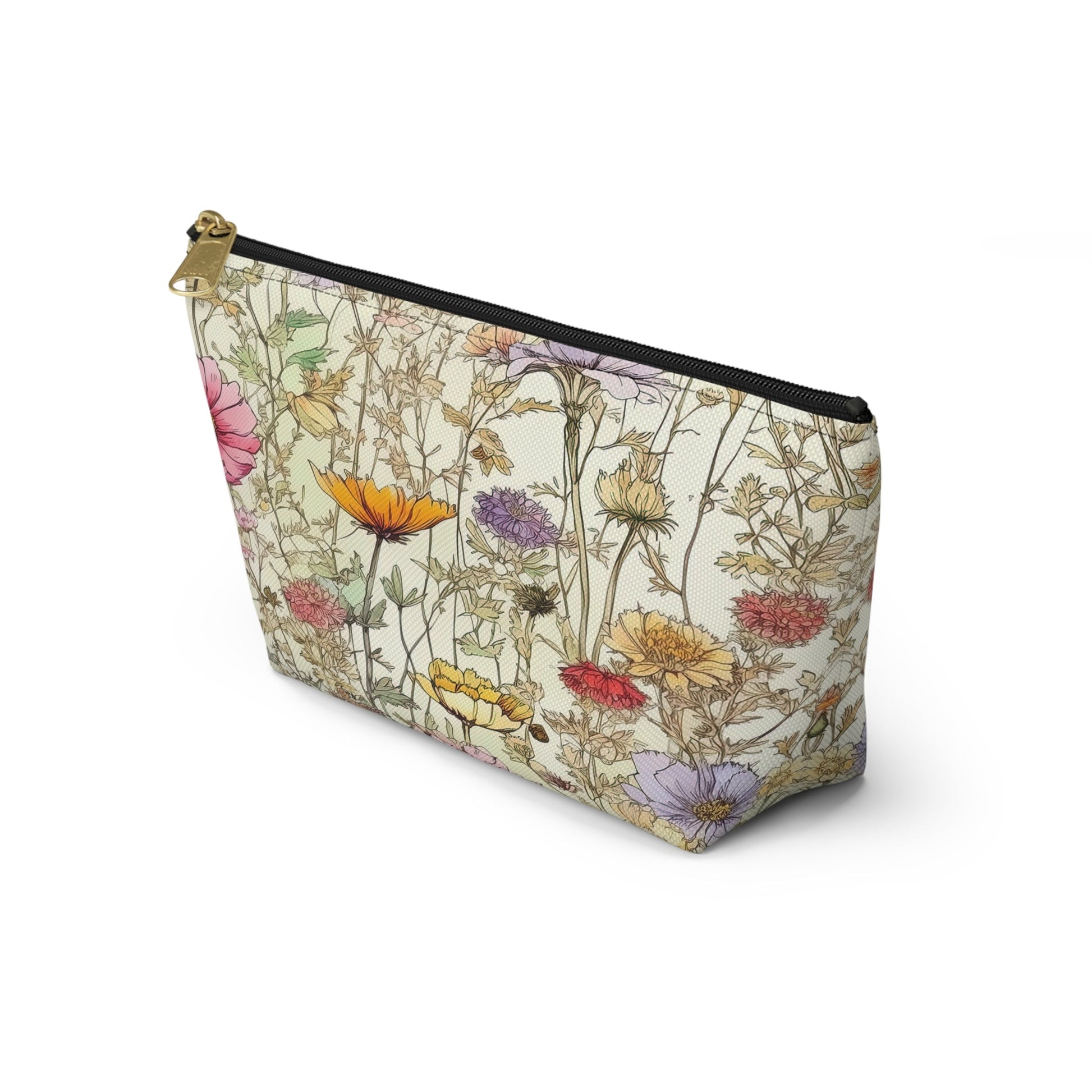 Wildflowers Accessory Bag, Floral Travel Organizer, Makeup Case, Botanical Gift, Zipper Bag, Boho Cosmetics Pouch - Victory Thru Vision 