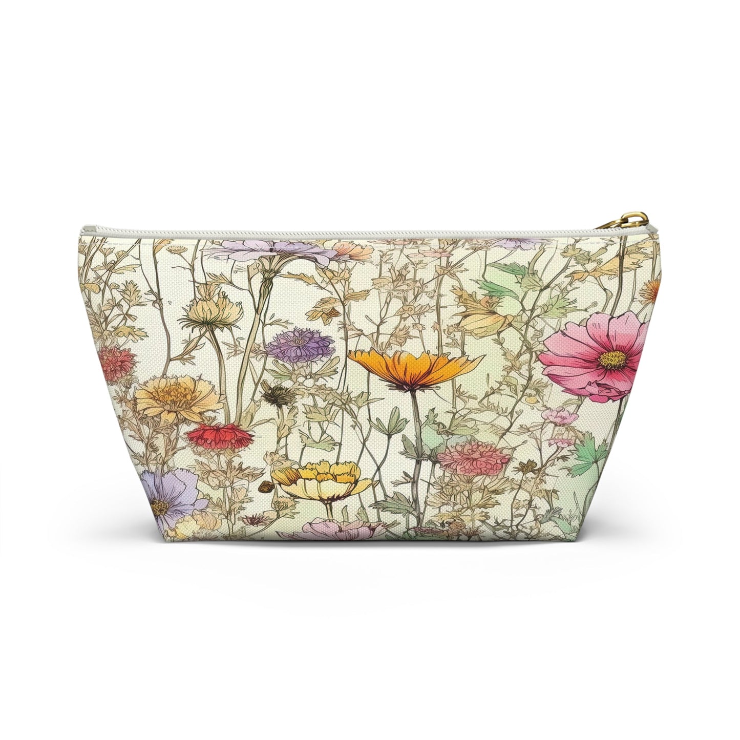 Wildflowers Accessory Bag, Floral Travel Organizer, Makeup Case, Botanical Gift, Zipper Bag, Boho Cosmetics Pouch - Victory Thru Vision 