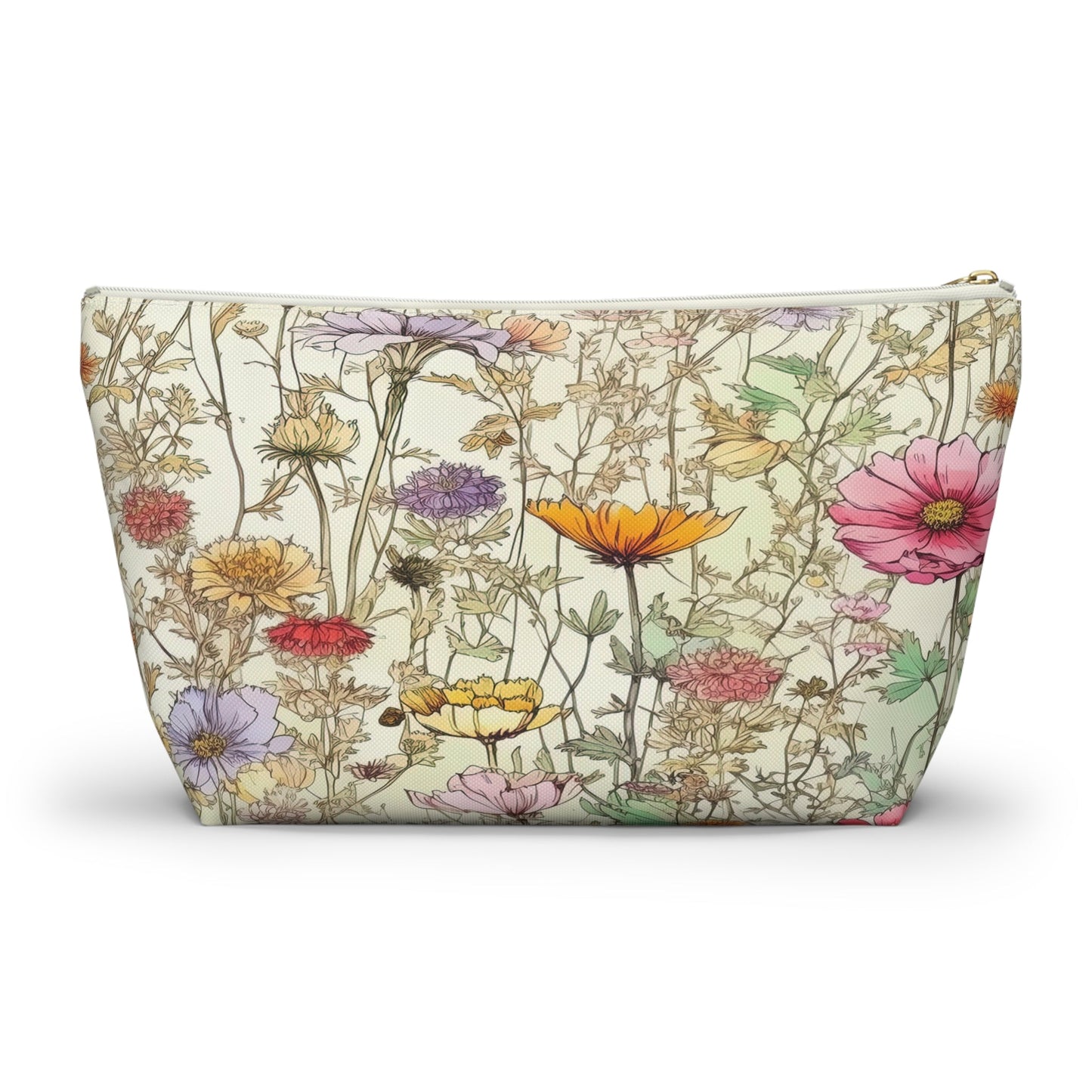 Wildflowers Accessory Bag, Floral Travel Organizer, Makeup Case, Botanical Gift, Zipper Bag, Boho Cosmetics Pouch - Victory Thru Vision 