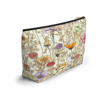 Wildflowers Accessory Bag, Floral Travel Organizer, Makeup Case, Botanical Gift, Zipper Bag, Boho Cosmetics Pouch - Victory Thru Vision 