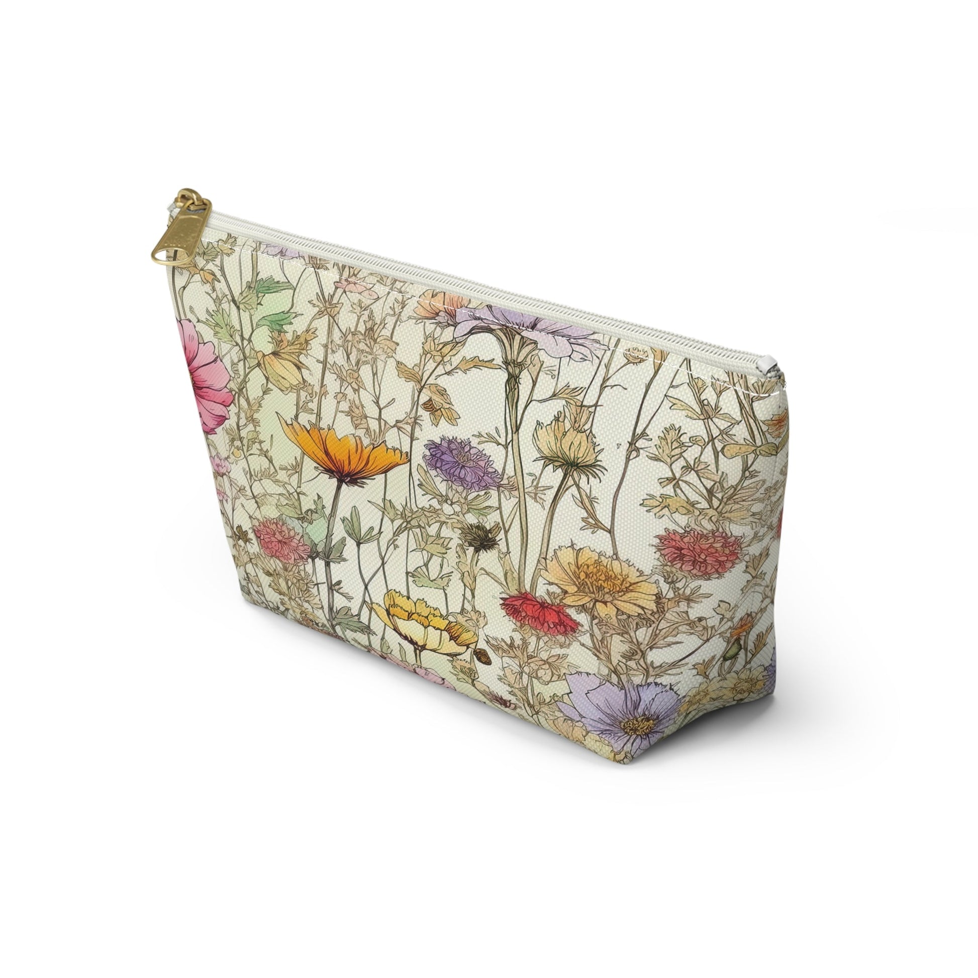 Wildflowers Accessory Bag, Floral Travel Organizer, Makeup Case, Botanical Gift, Zipper Bag, Boho Cosmetics Pouch - Victory Thru Vision 