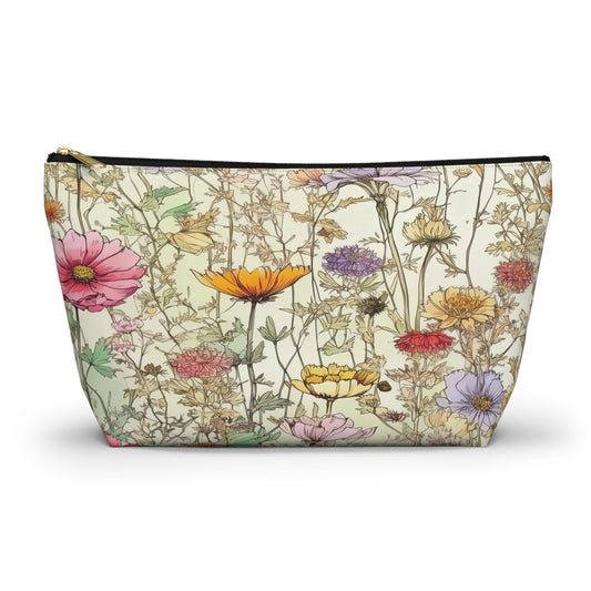 Wildflowers Accessory Bag, Floral Travel Organizer, Makeup Case, Botanical Gift, Zipper Bag, Boho Cosmetics Pouch - Victory Thru Vision 