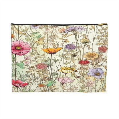 Wildflowers Accessory Pouch, Floral Makeup Bag, Botanical Zipper Pouch, Nature Lover Gift, Boho Travel Organizer - Victory Thru Vision 