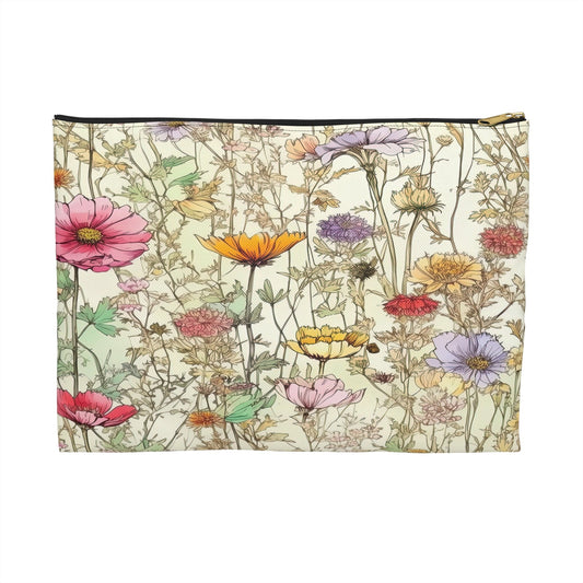 Wildflowers Accessory Pouch, Floral Makeup Bag, Botanical Zipper Pouch, Nature Lover Gift, Boho Travel Organizer - Victory Thru Vision 