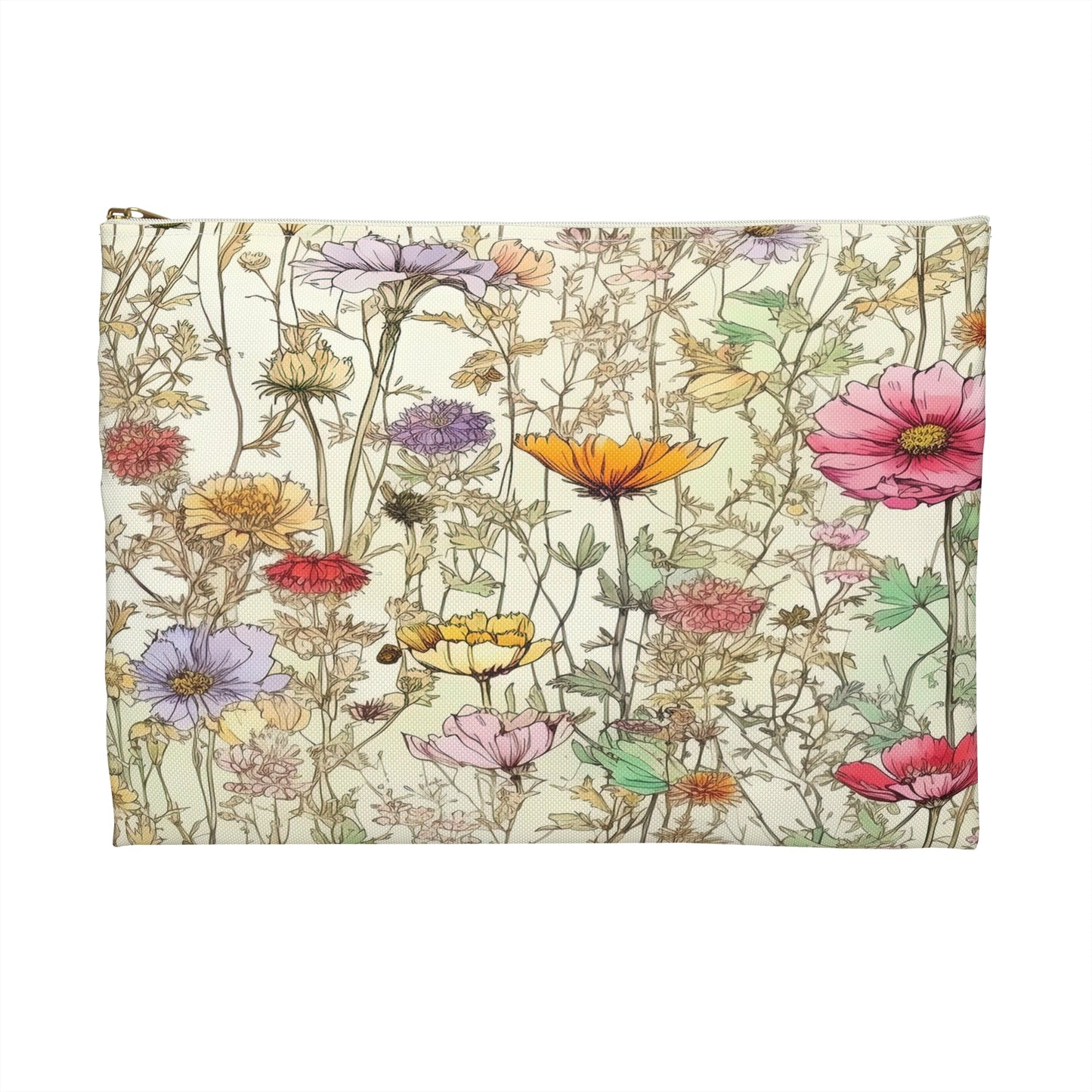 Wildflowers Accessory Pouch, Floral Makeup Bag, Botanical Zipper Pouch, Nature Lover Gift, Boho Travel Organizer - Victory Thru Vision 
