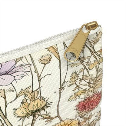 Wildflowers Accessory Pouch, Floral Makeup Bag, Botanical Zipper Pouch, Nature Lover Gift, Boho Travel Organizer - Victory Thru Vision 