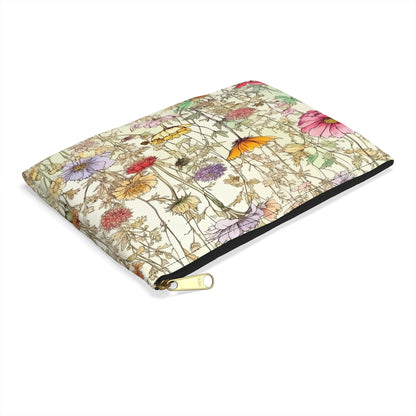 Wildflowers Accessory Pouch, Floral Makeup Bag, Botanical Zipper Pouch, Nature Lover Gift, Boho Travel Organizer - Victory Thru Vision 