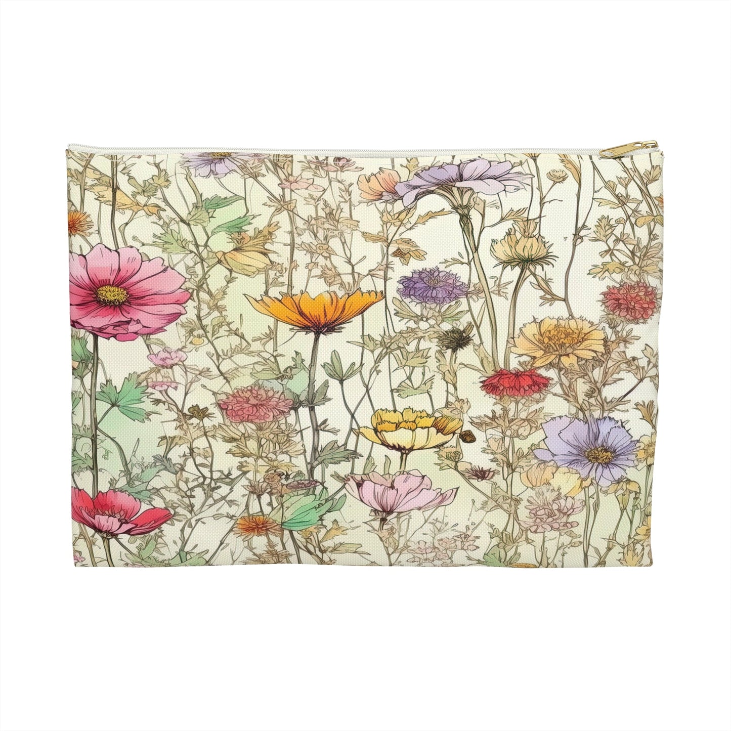 Wildflowers Accessory Pouch, Floral Makeup Bag, Botanical Zipper Pouch, Nature Lover Gift, Boho Travel Organizer - Victory Thru Vision 