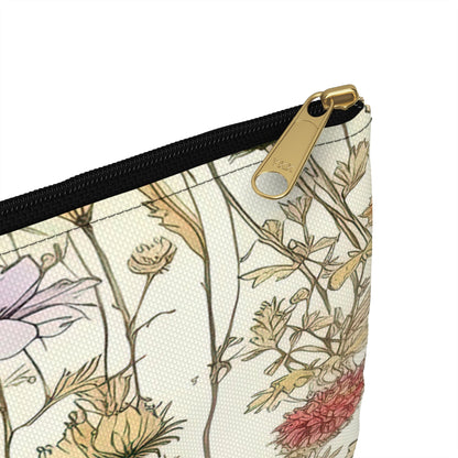 Wildflowers Accessory Pouch, Floral Makeup Bag, Botanical Zipper Pouch, Nature Lover Gift, Boho Travel Organizer - Victory Thru Vision 